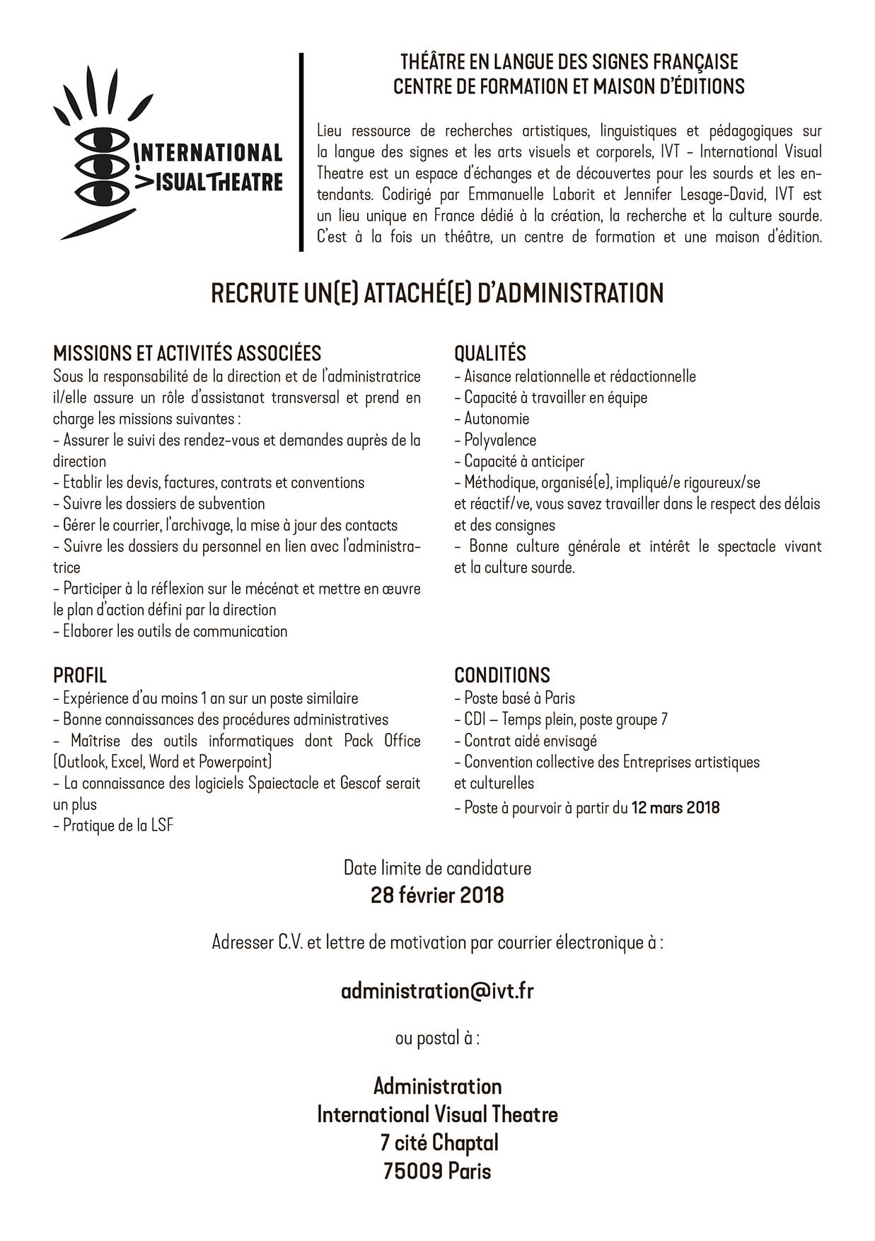 Offre d'emploi attaché d'administration